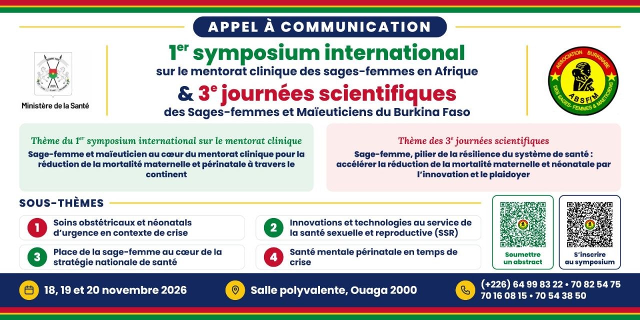 Affiche des 3èmes Journées scientifiques et du Symposium du mentorat clinique, du 18 au 20 novembre 2026 à Ouaga 2000